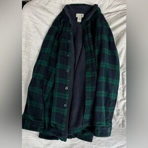 L.L. Bean Navy and Green Plaid Fleece-Lined Shirt Jacket